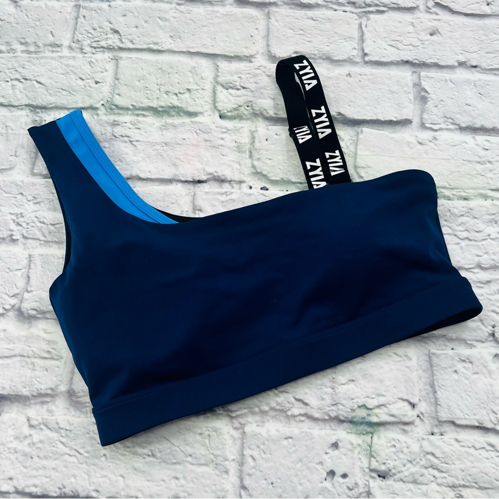 Zyia Active Blue One-Shoulder Sports Bra Small Padded Athletic